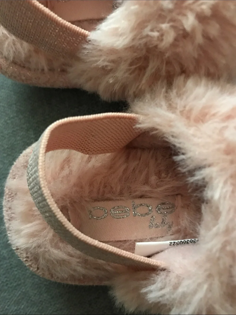 BEBE Blush Pink Fuzzy Logo Toddler Slip-Ons